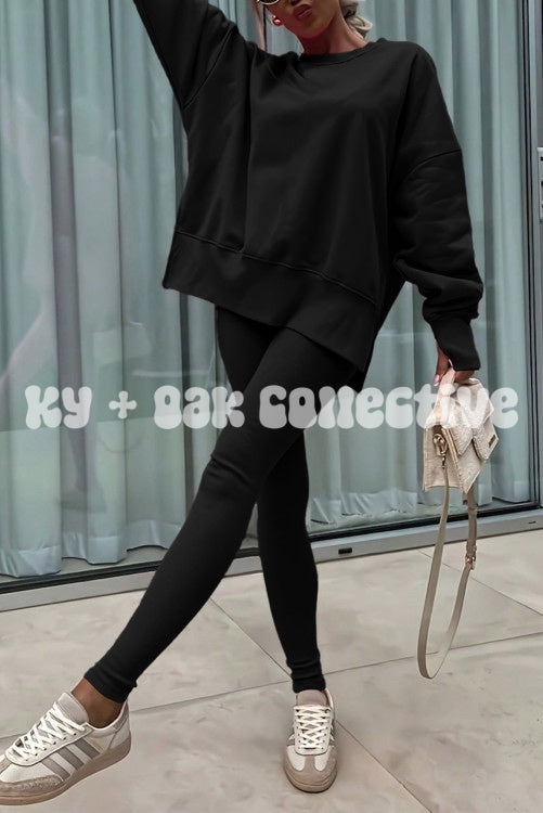 Solid Color Oversized Sweatshirt + Ribbed Leggings