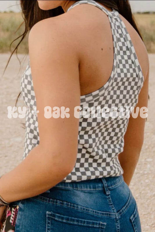 Gray Ribbed Checkered Tank