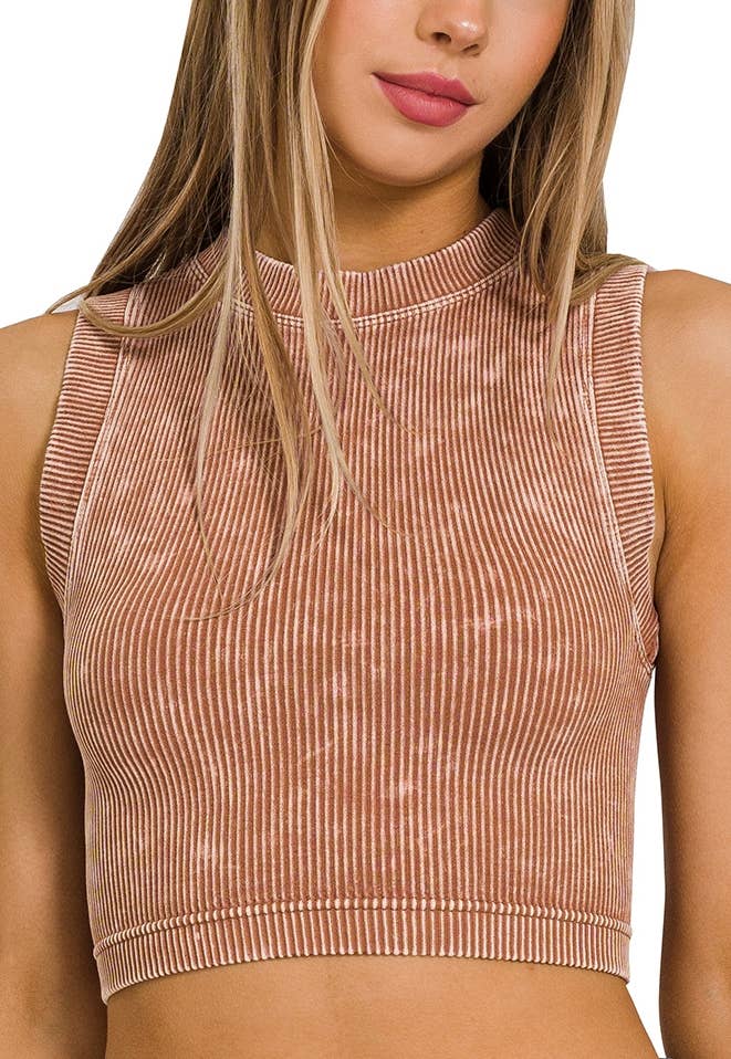 Zenana Washed Ribbed Tank w/ Built in padding - RTS