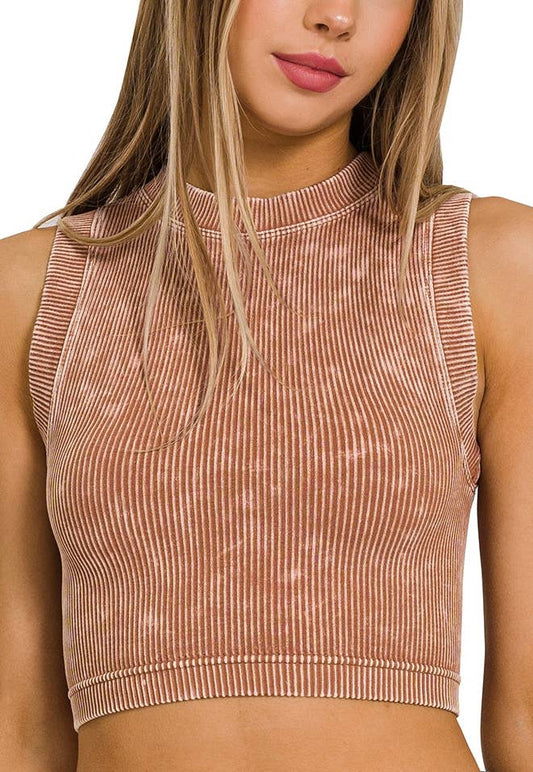 Zenana Washed Ribbed Tank w/ Built in padding - RTS