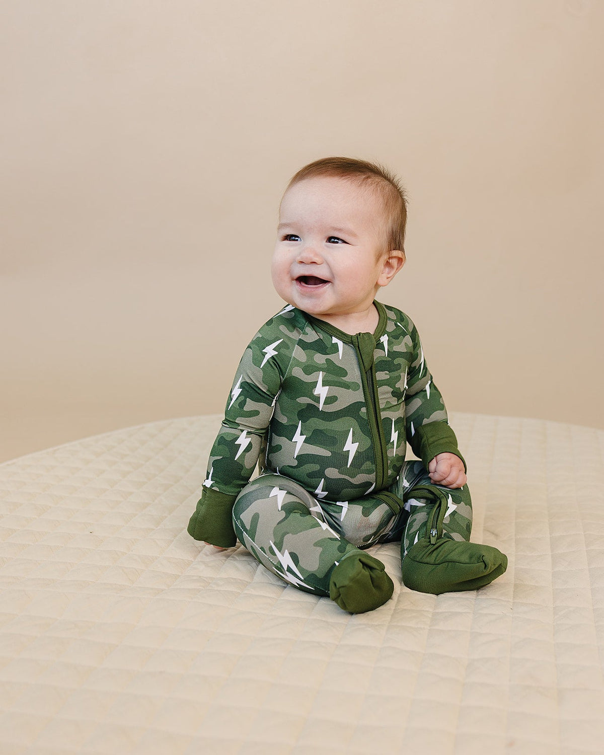 Bamboo Zip Romper | Green Camo Bolts