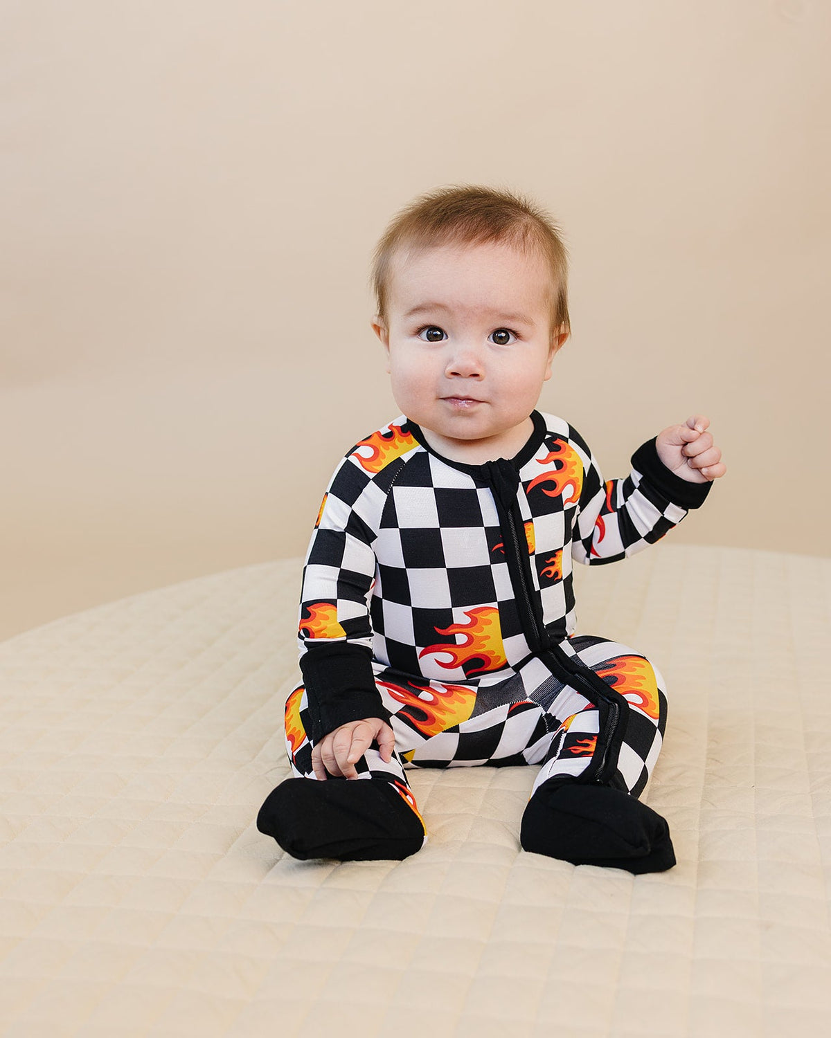 Bamboo Zip Romper | Checker Blaze