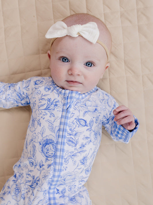 Bamboo Zip Romper | Blue Flowers