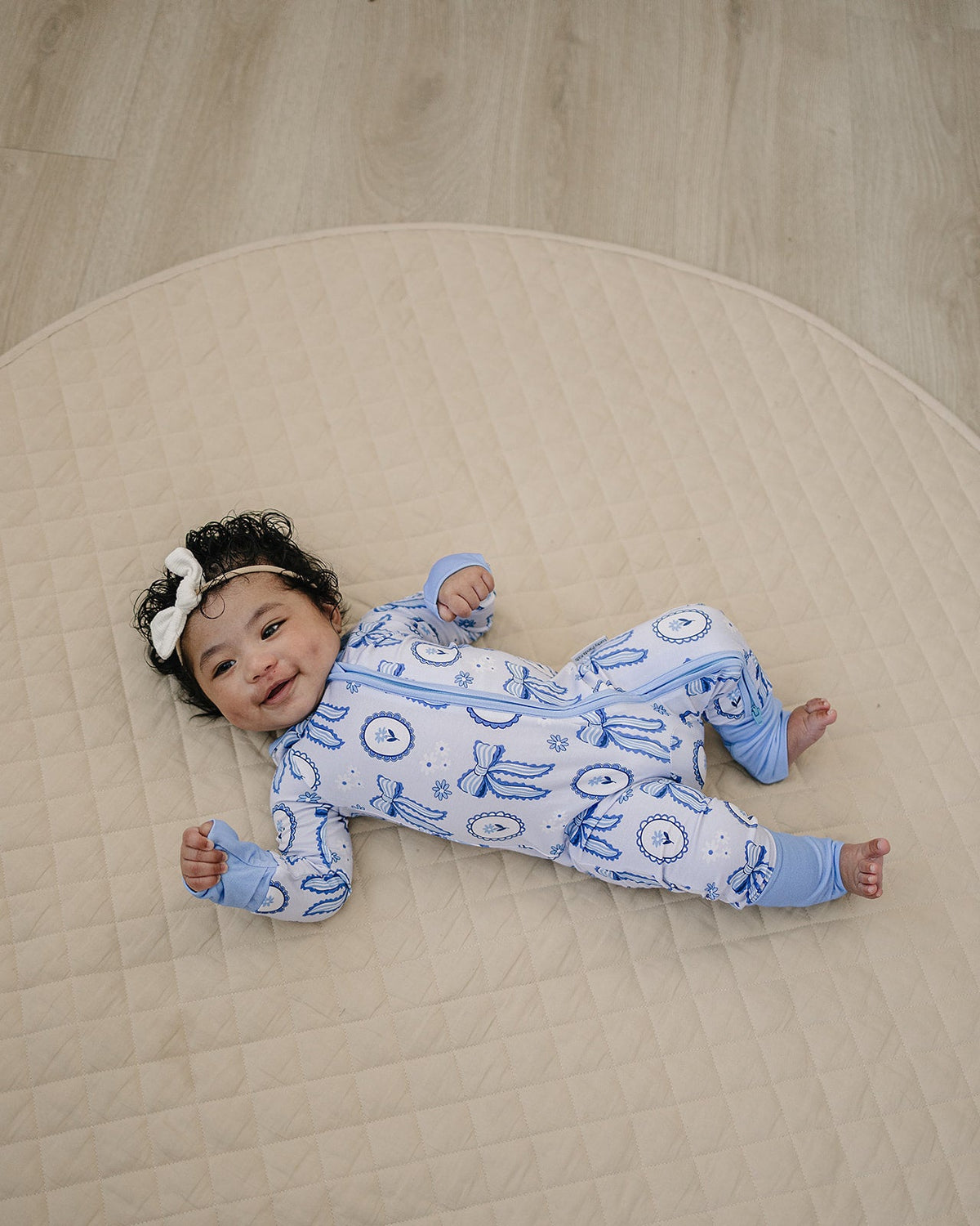 Bamboo Zip Romper | Blue Bow