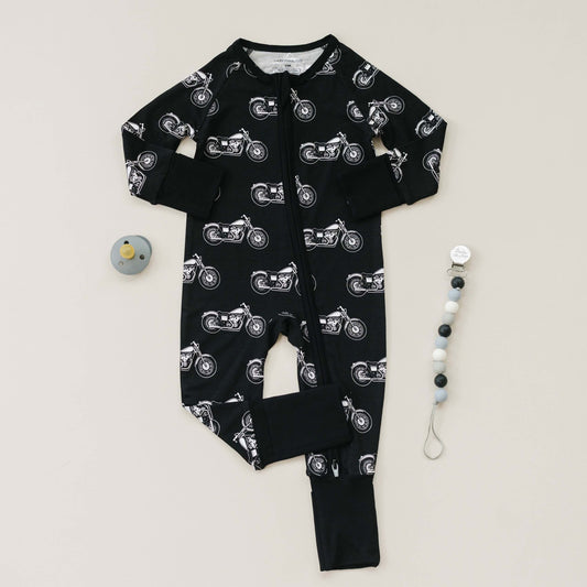 Bamboo Zip Romper | Born to Ride Black