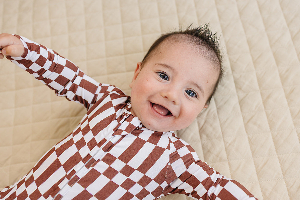 Bamboo Zip Romper | Chocolate Checkered