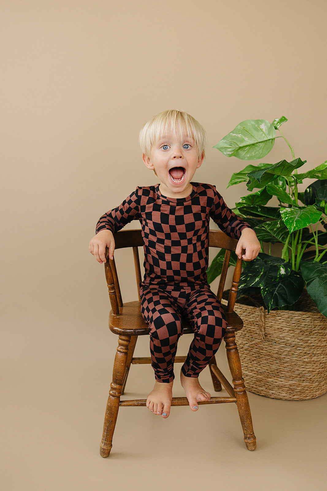 Bamboo Two Piece Set | Chocolate Wavy Checkered