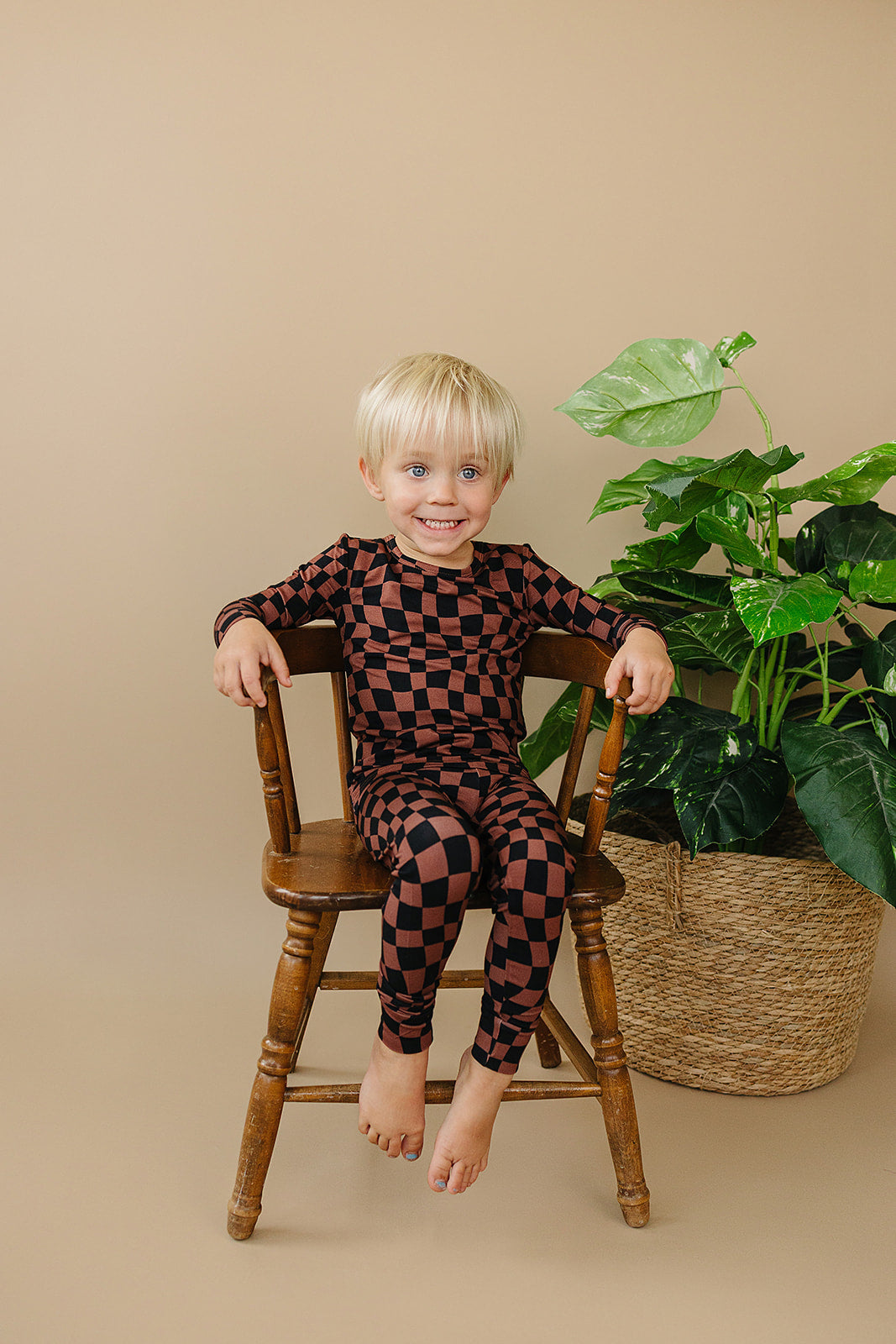Bamboo Two Piece Set | Chocolate Wavy Checkered
