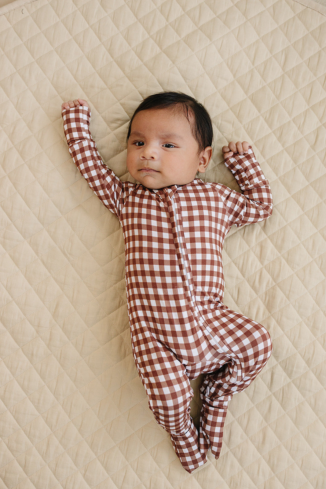 Bamboo Zip Romper | Chocolate Gingham