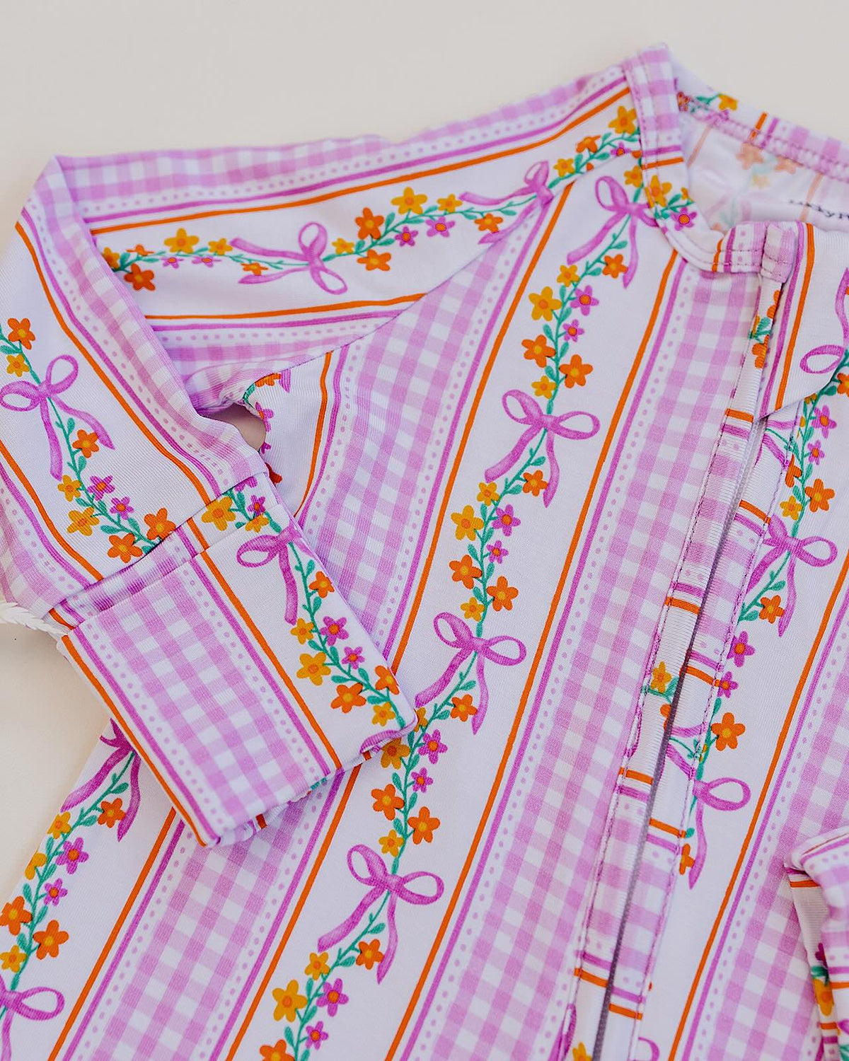 Bamboo Zip Romper | Gingham & Flowers