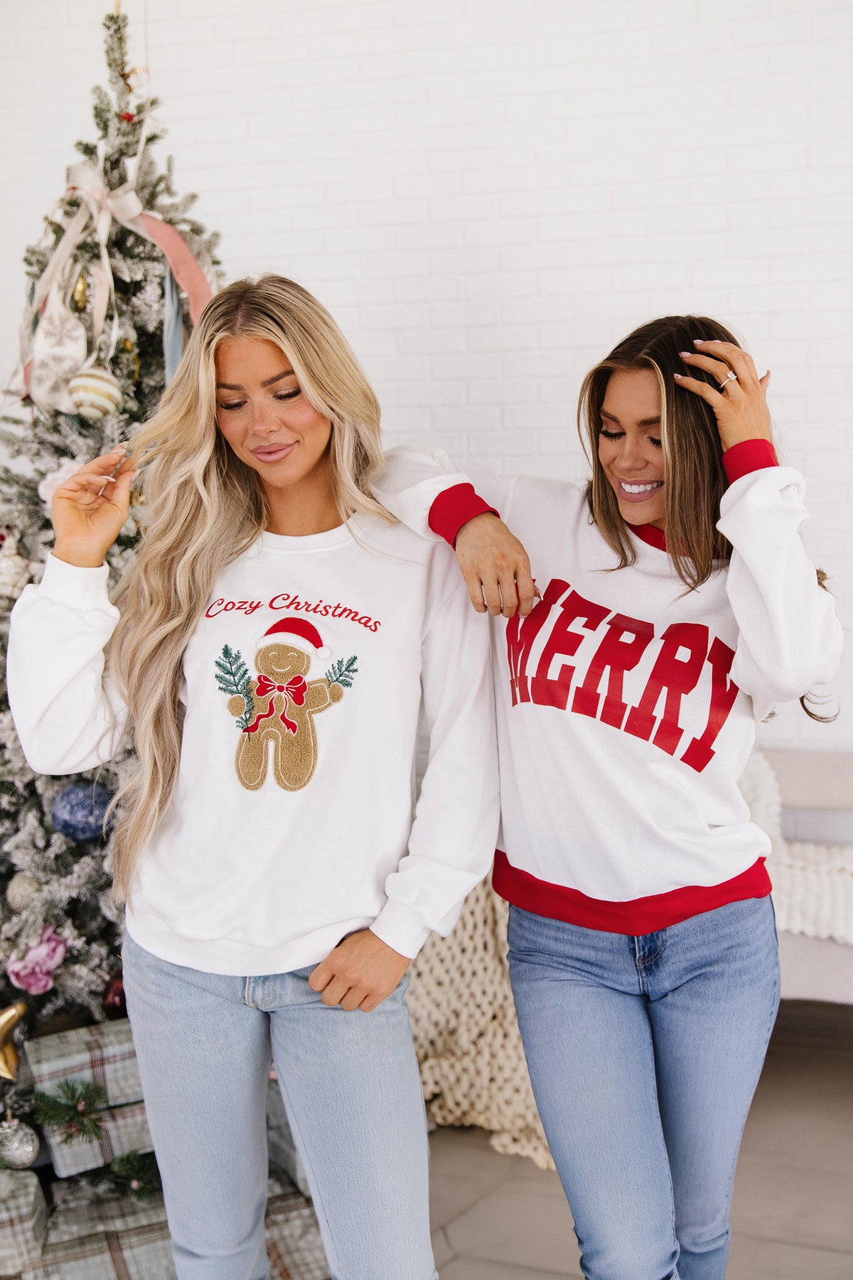 Beige Color Block Trim Merry Sweatshirt