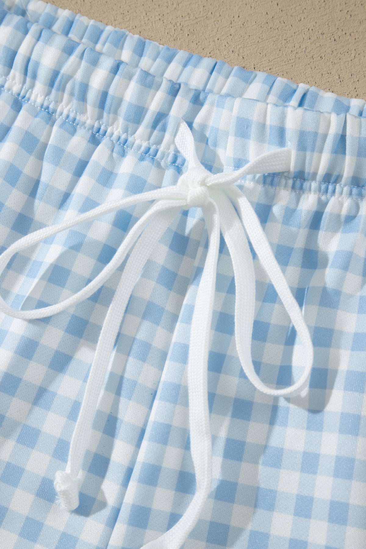 Gingham Loose Pullover Top Drawstring Shorts Plus Size Set