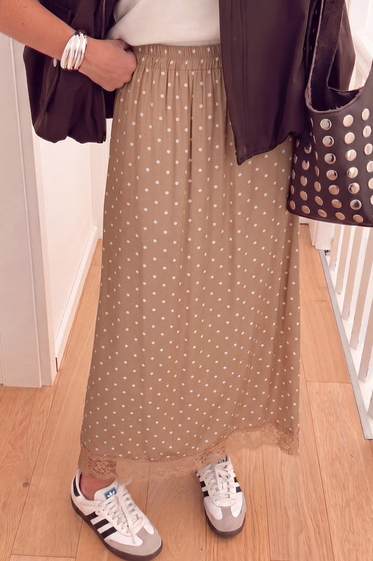 Polka Dot Lace Hem Elegant Long Shift Skirt