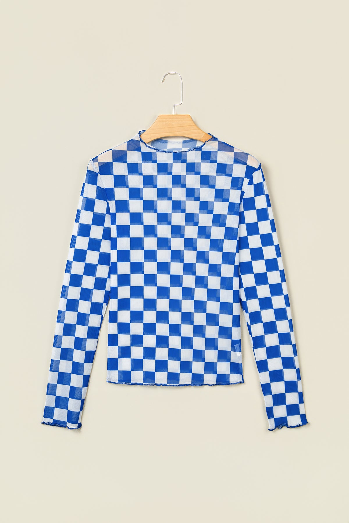 Checkered Long Sleeve Mesh Top