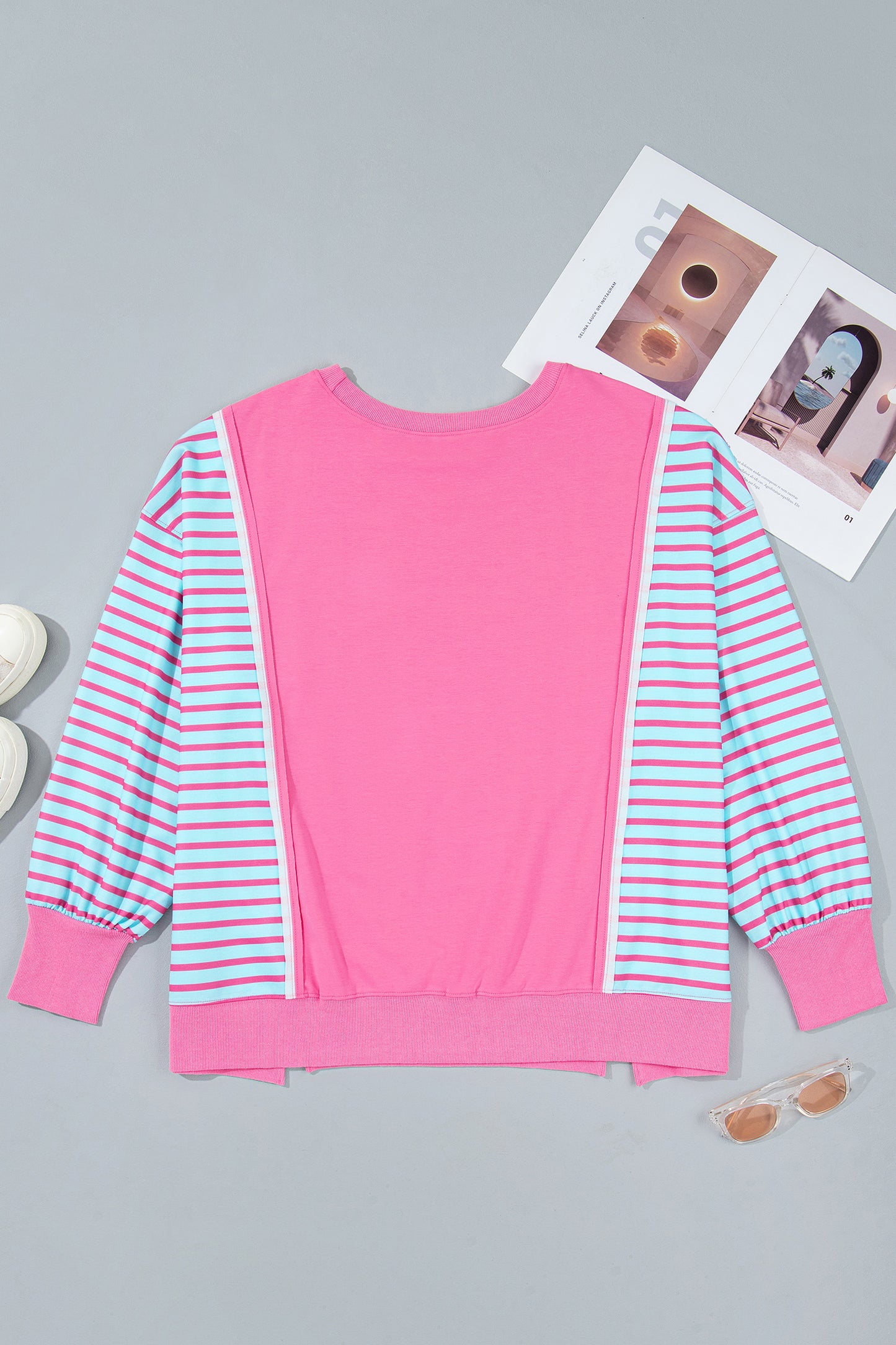 Purple Orchid Striped Colorblock Long Sleeve Tunic Plus Size Sweatshirt