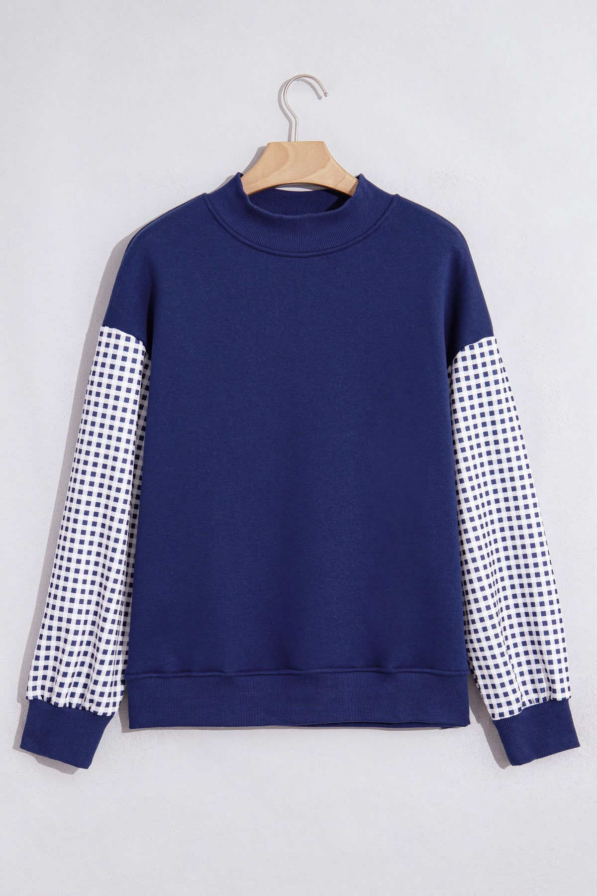 Plaid Sleeve Colorblock Loose Sweatshirt