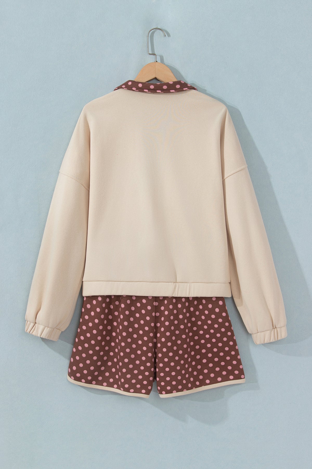 Polka Dot Contrast Baggy Pullover and Elastic Waist Shorts Set