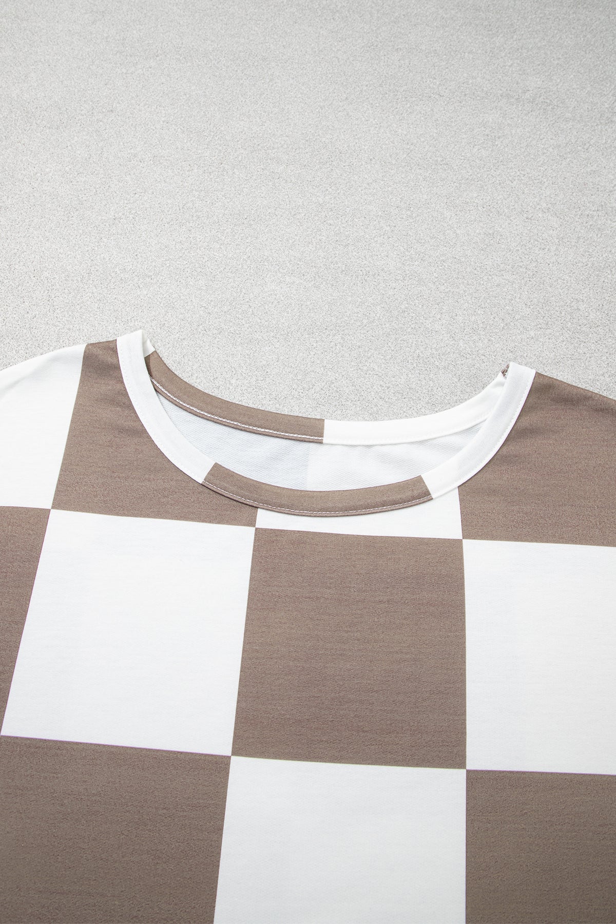 Checkered Contrast Long Sleeve Top Solid Shorts Set