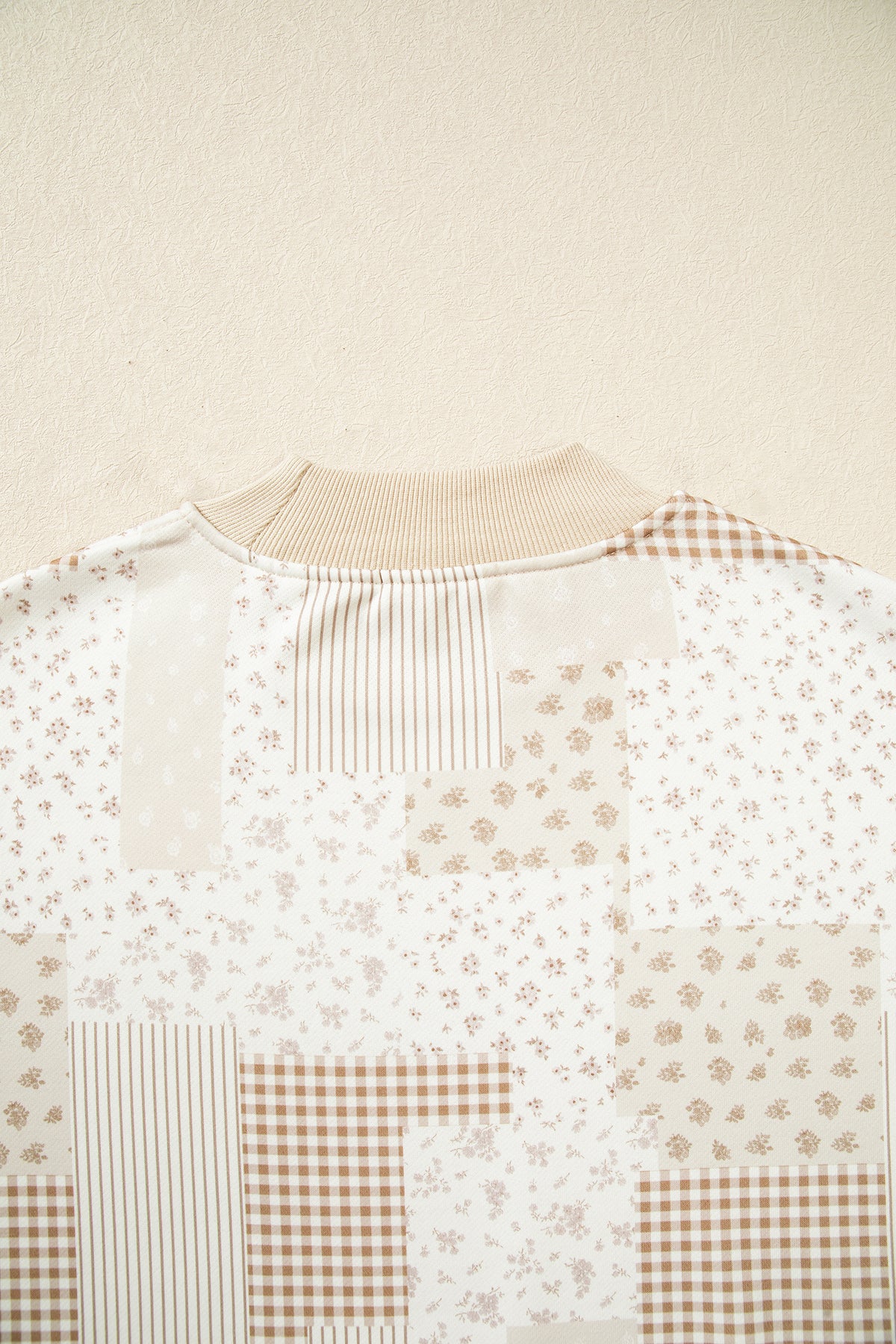 Patchwork Floral Print Mock Neck Long Sleeve Sweatshirt