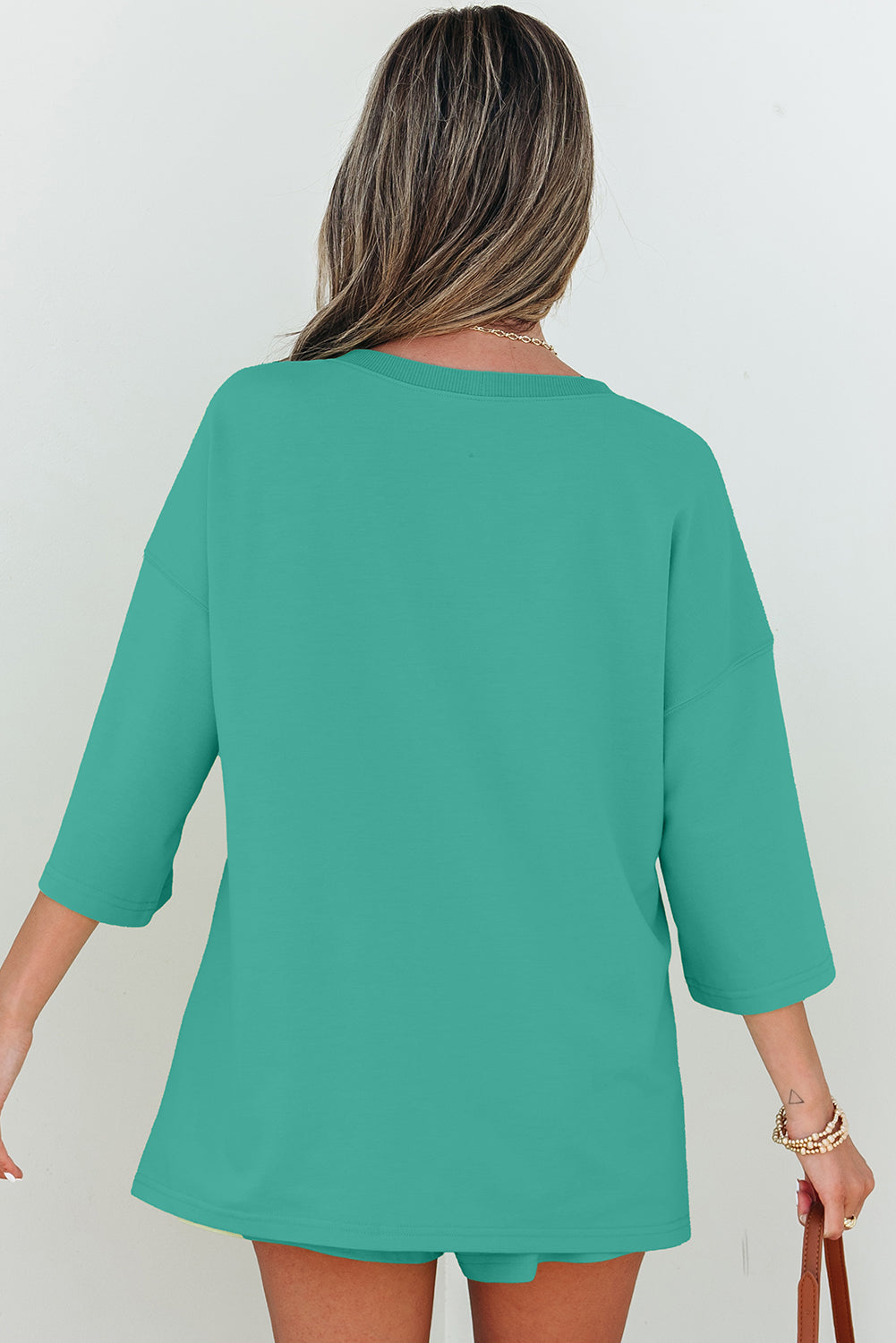 Solid Color Loose V Neck Half Sleeve Tee and Shorts