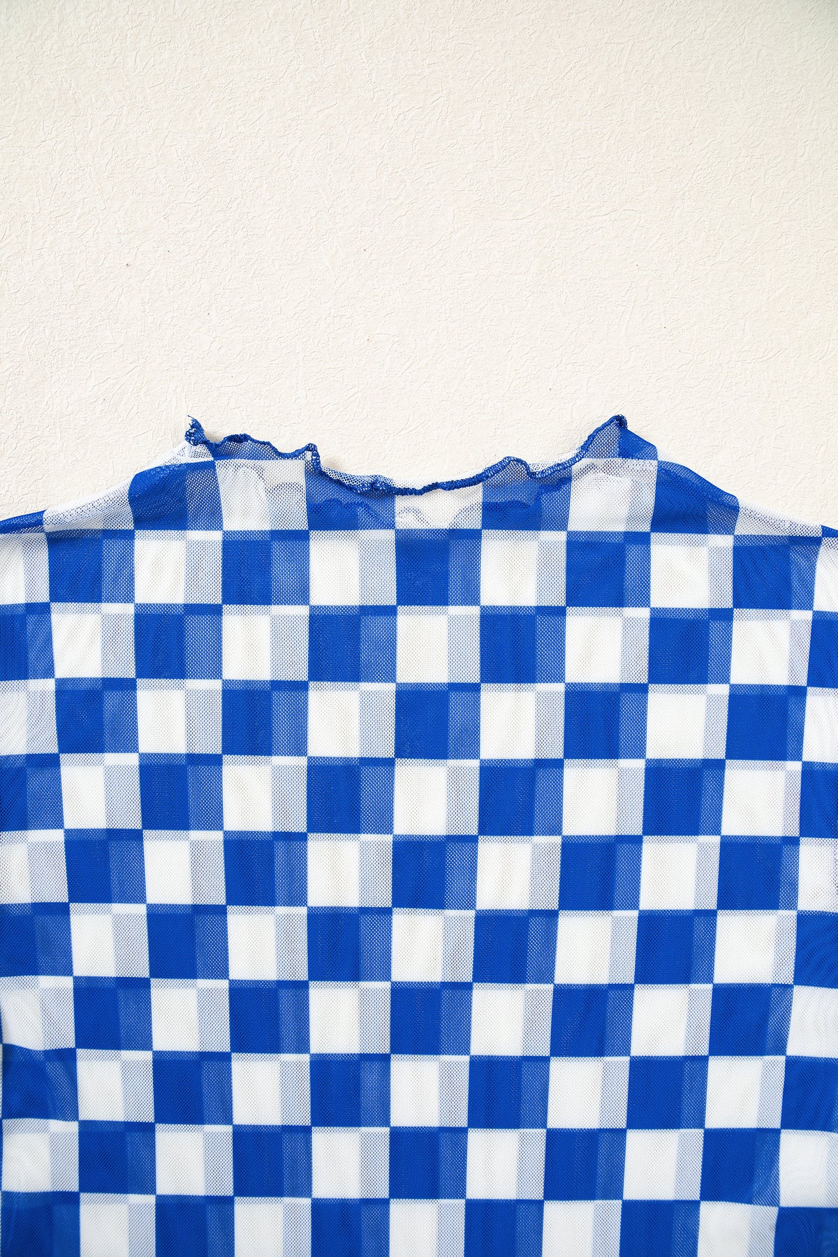 Checkered Long Sleeve Mesh Top