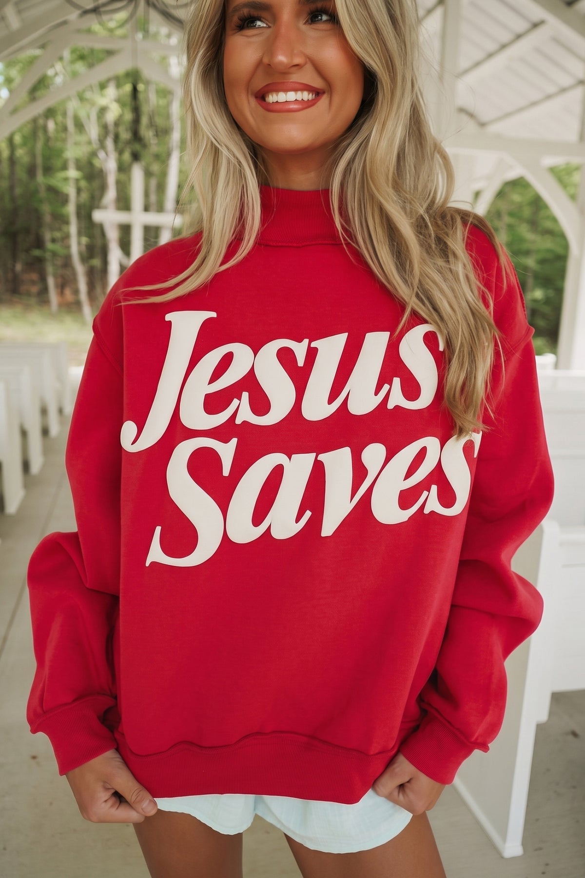 Fiery Red Jesus Saves Baggy Sweatshirt
