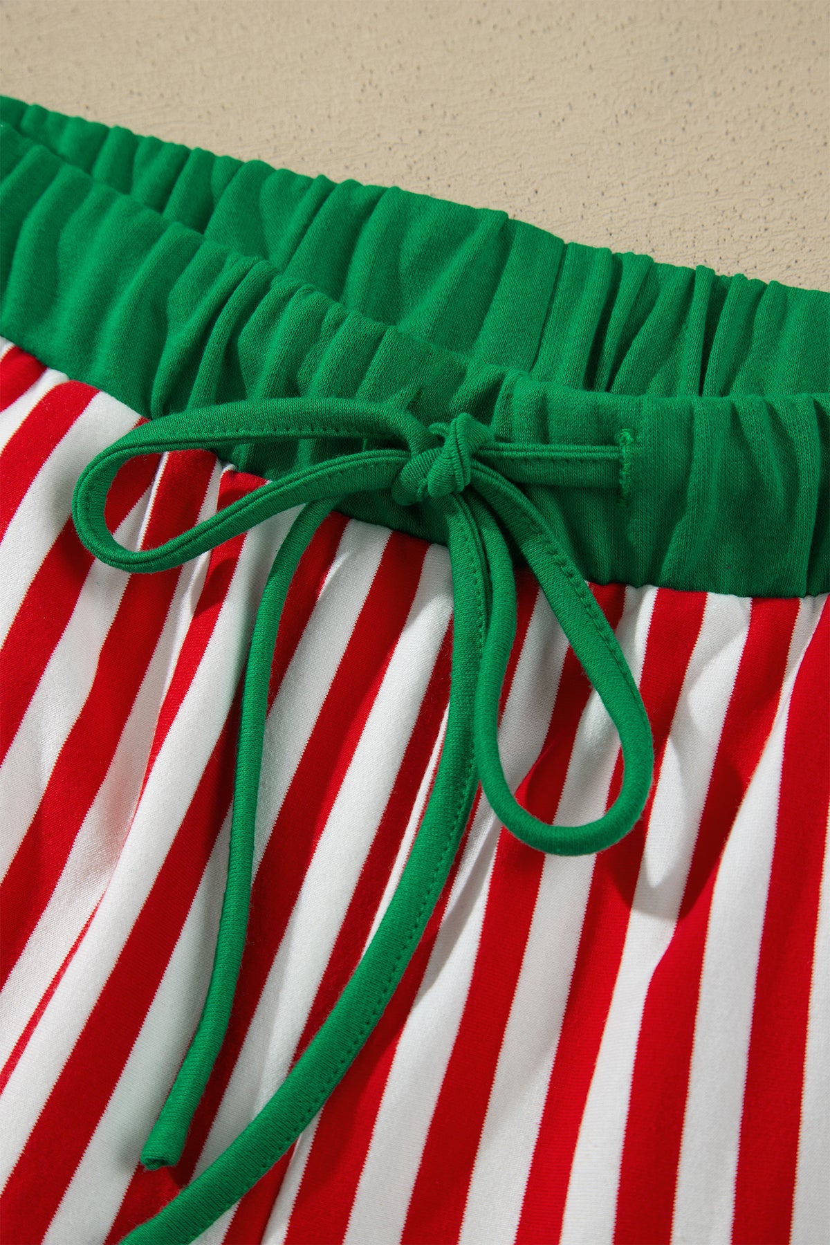 Red Stripe Colorblock Trim Polo Collar Drawstring Elastic Waist Band Set