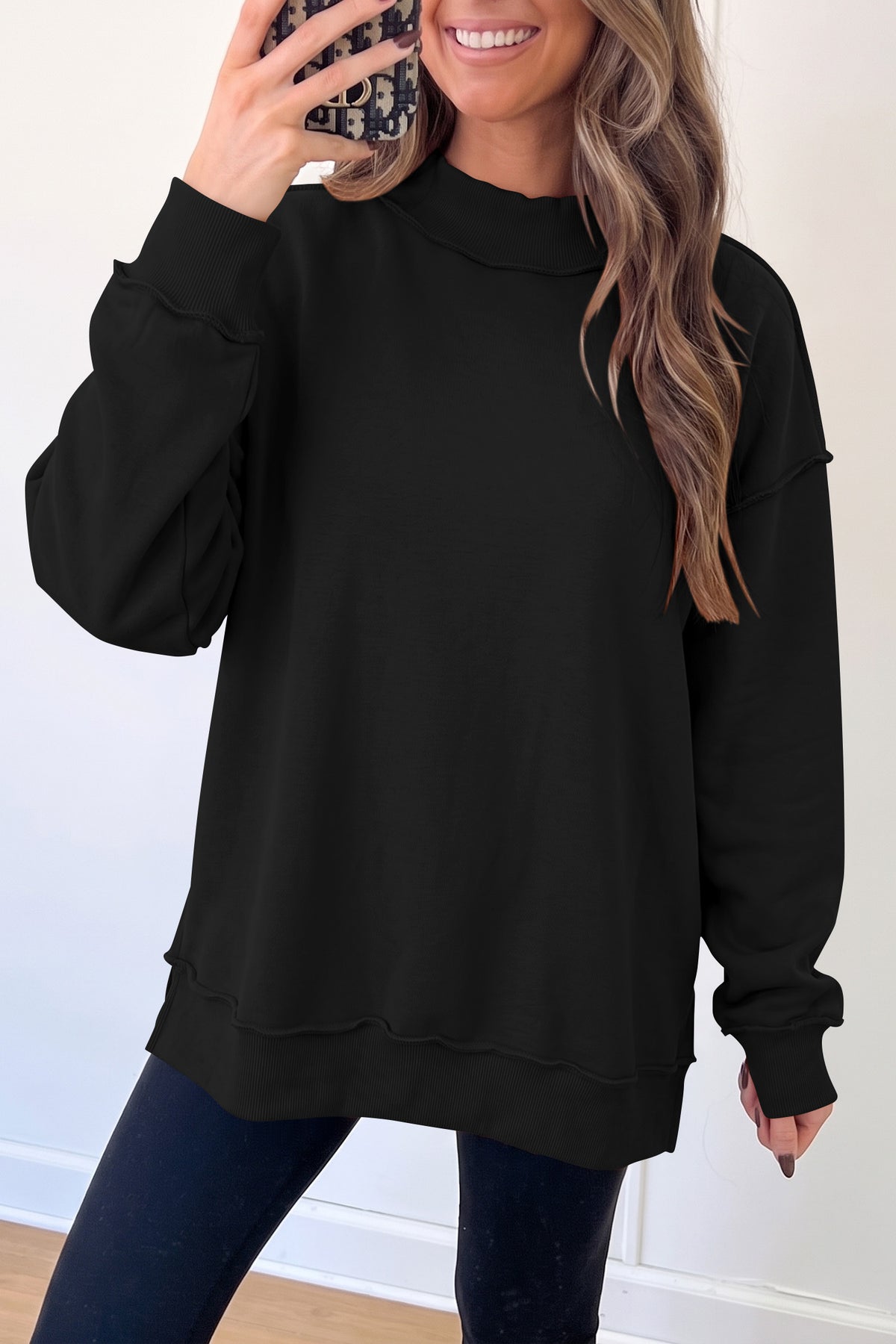 Oversized Drop Shoulder Reversible Mock Neck Sweatshirt
