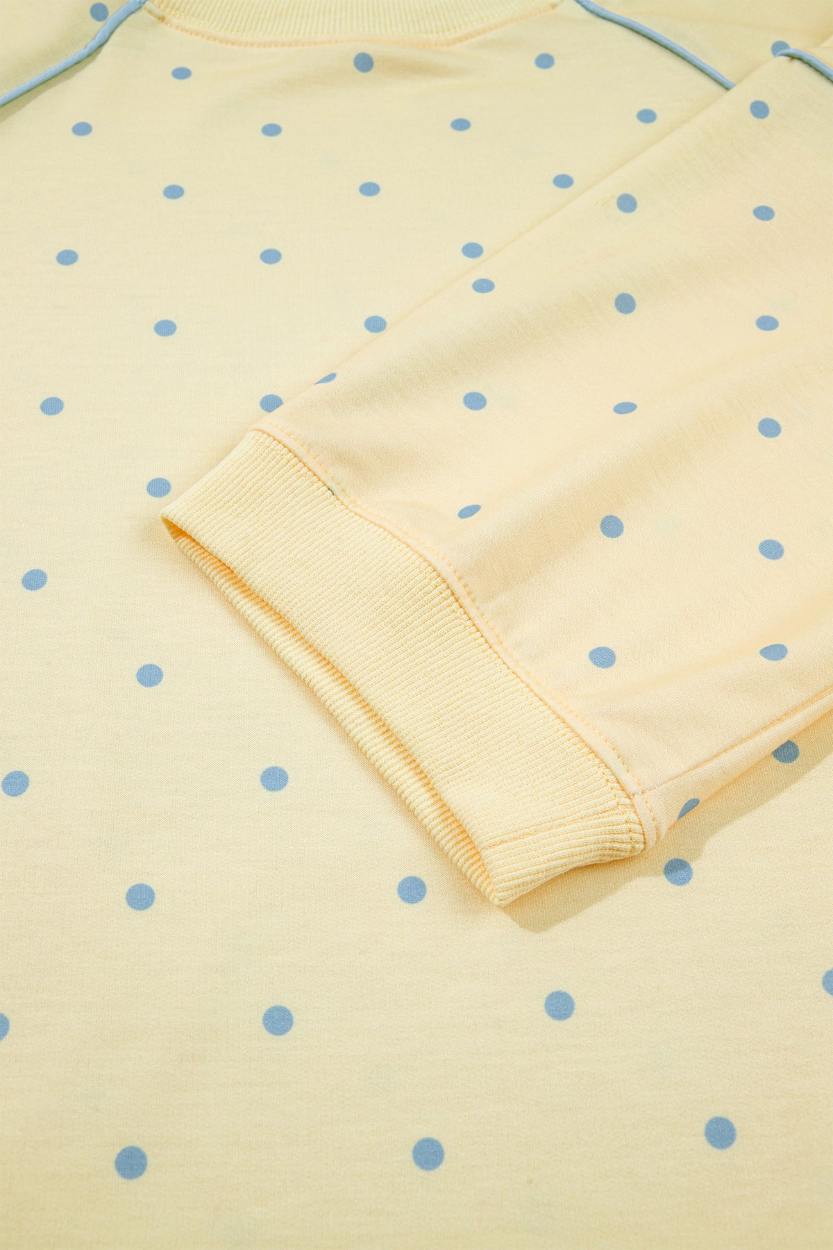 Yellow Polka Dot Print Piping Trim Relaxed Top
