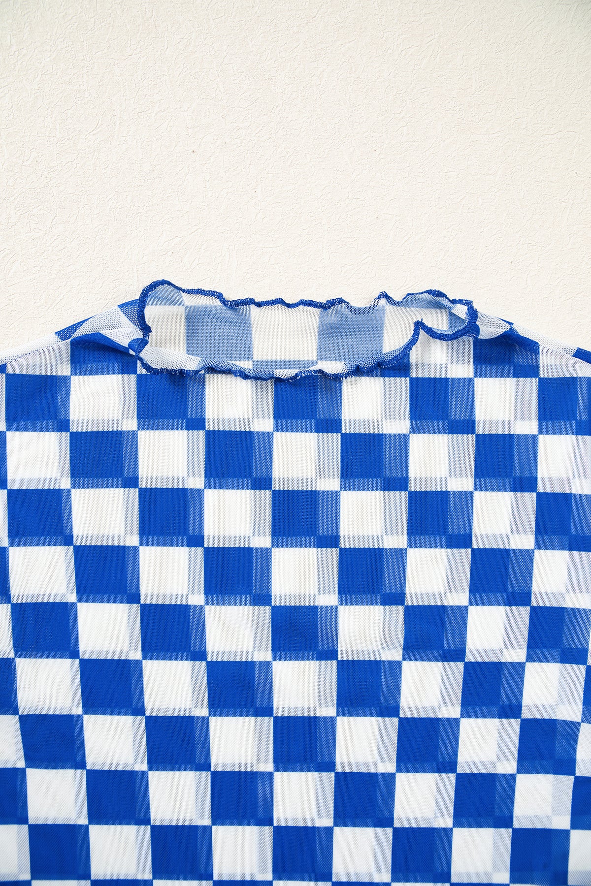 Checkered Long Sleeve Mesh Top