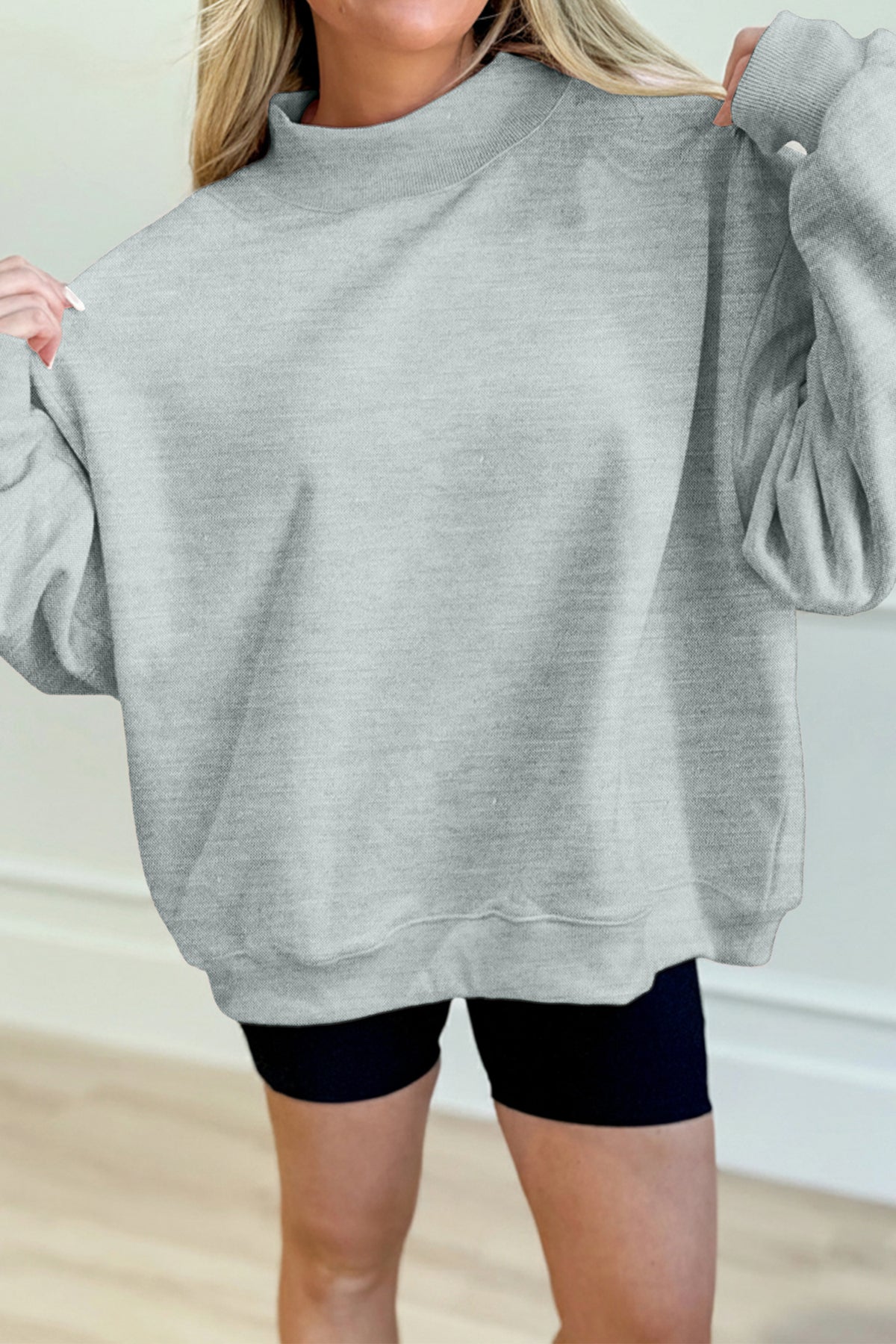 Solid Color Oversized Mock Neck Sweatshirt