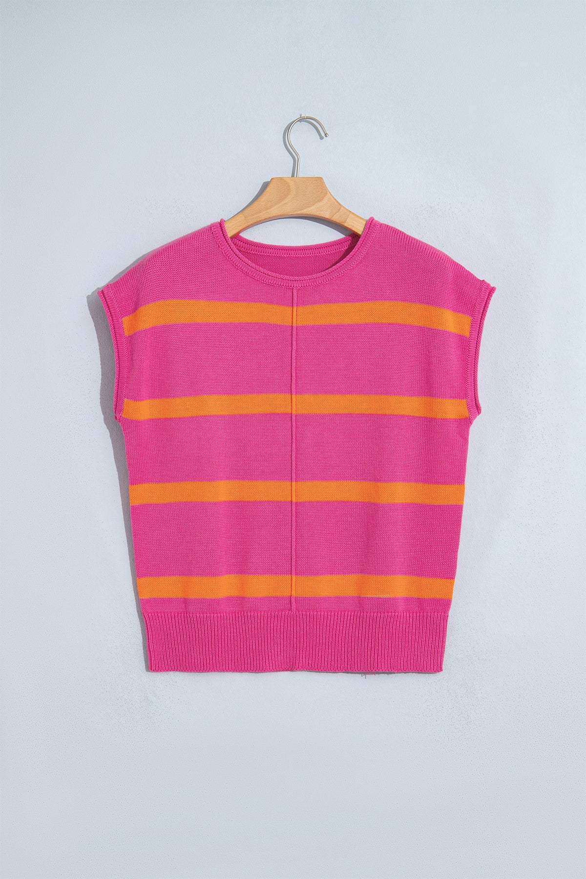 Striped Knit Short Sleeve Sweater