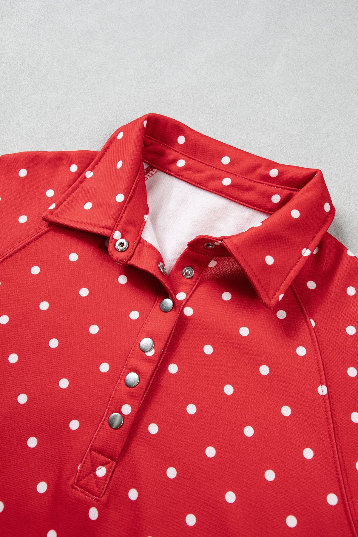 Polka Dot Print Metal Button Collar Casual Pullover
