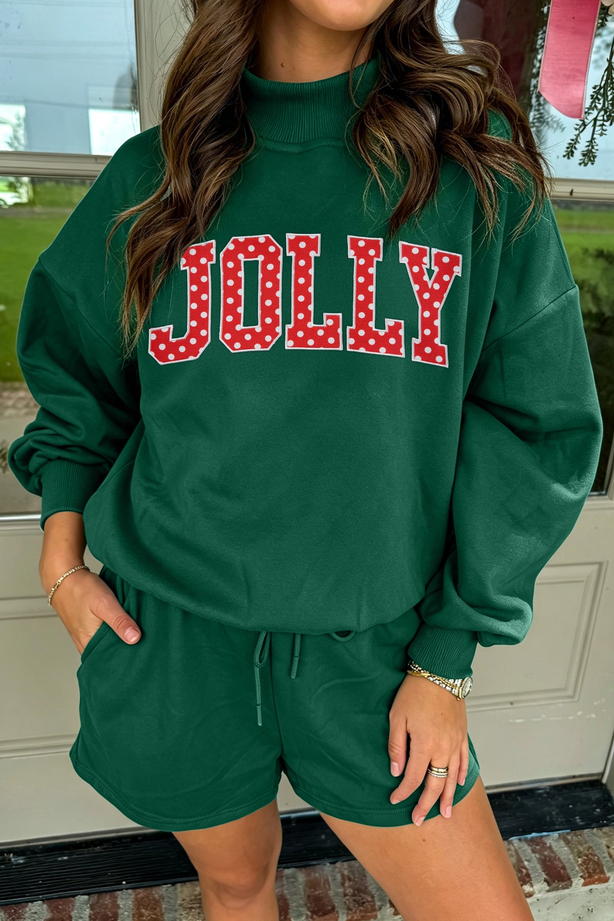 Blessed Print Mock Neck Pullover and Shorts Set