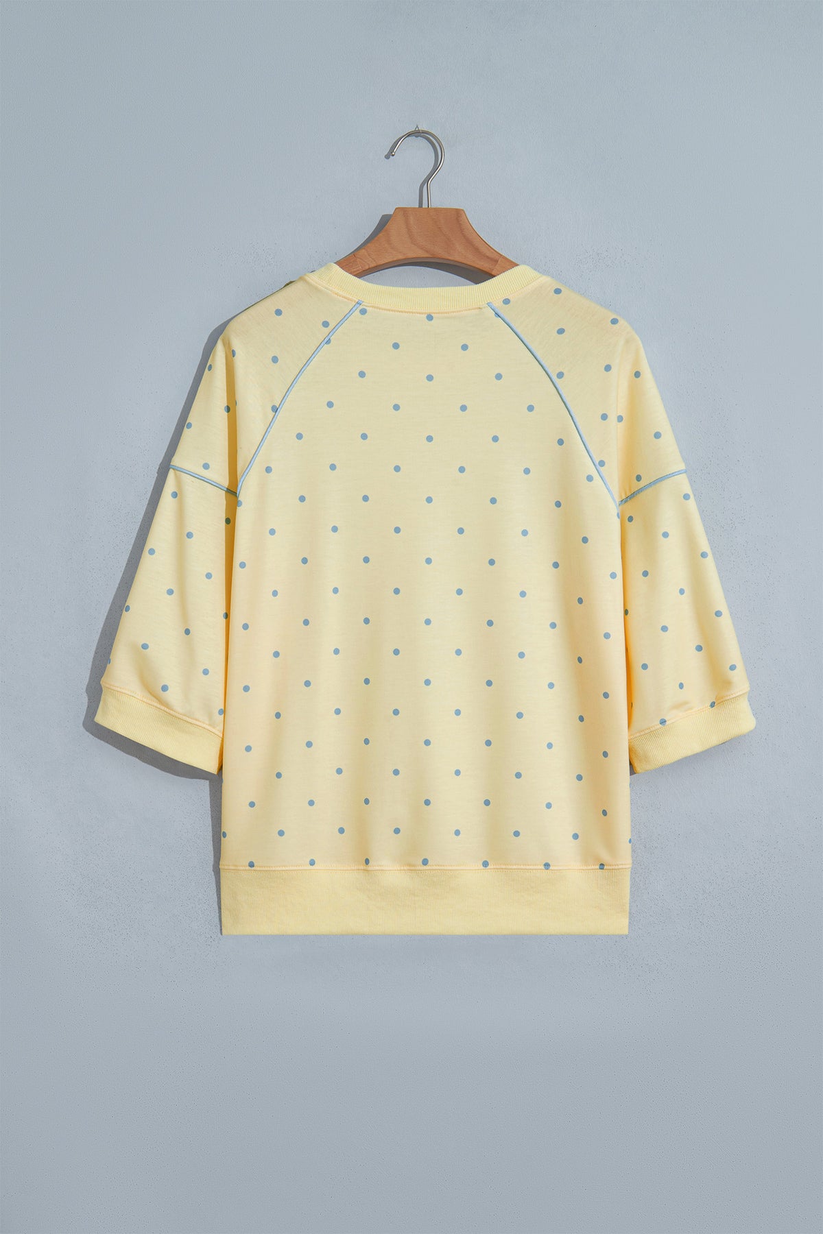 Yellow Polka Dot Print Piping Trim Relaxed Top