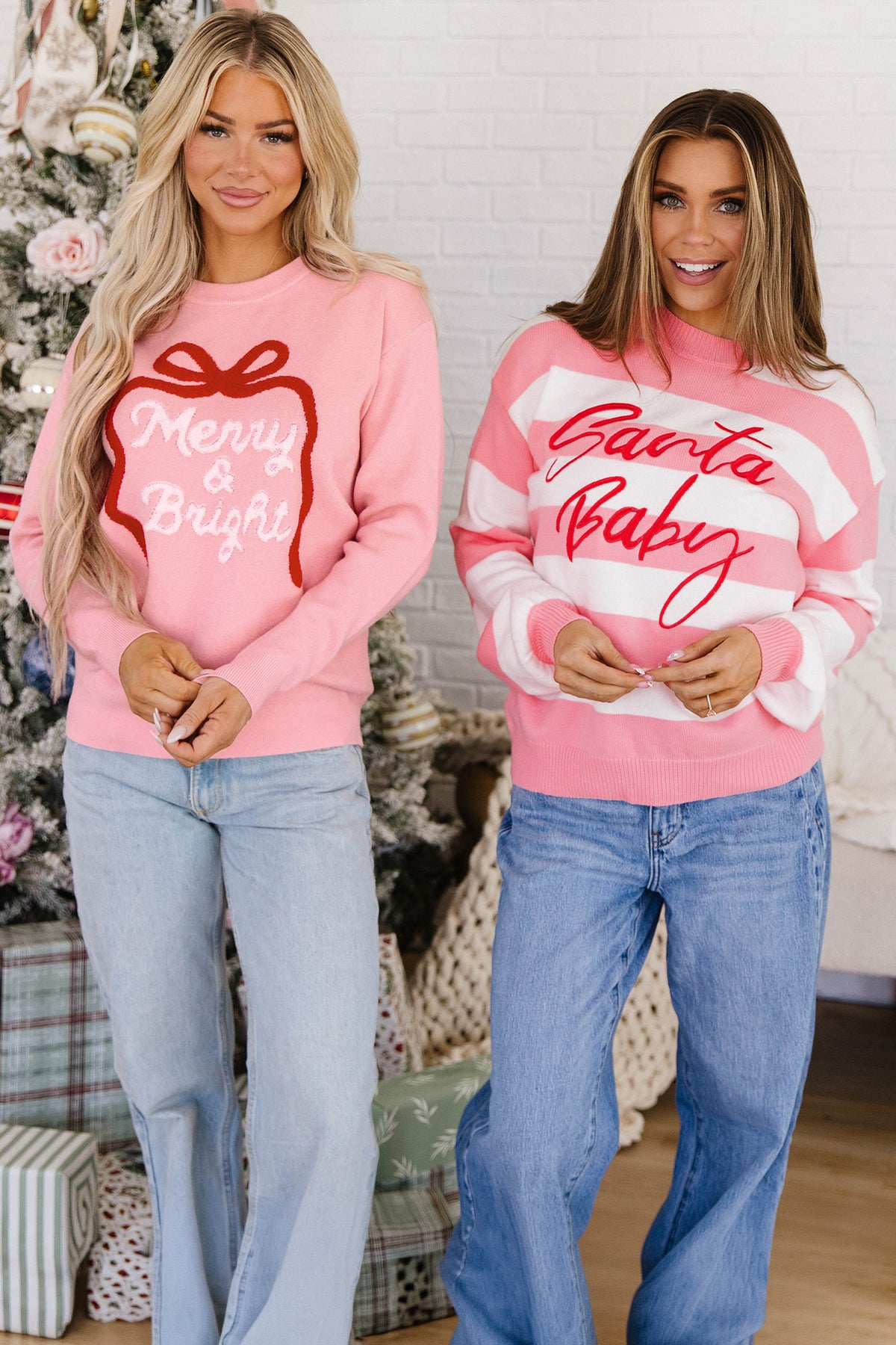 Pink Drop Shoulder Embroidery Sweater
