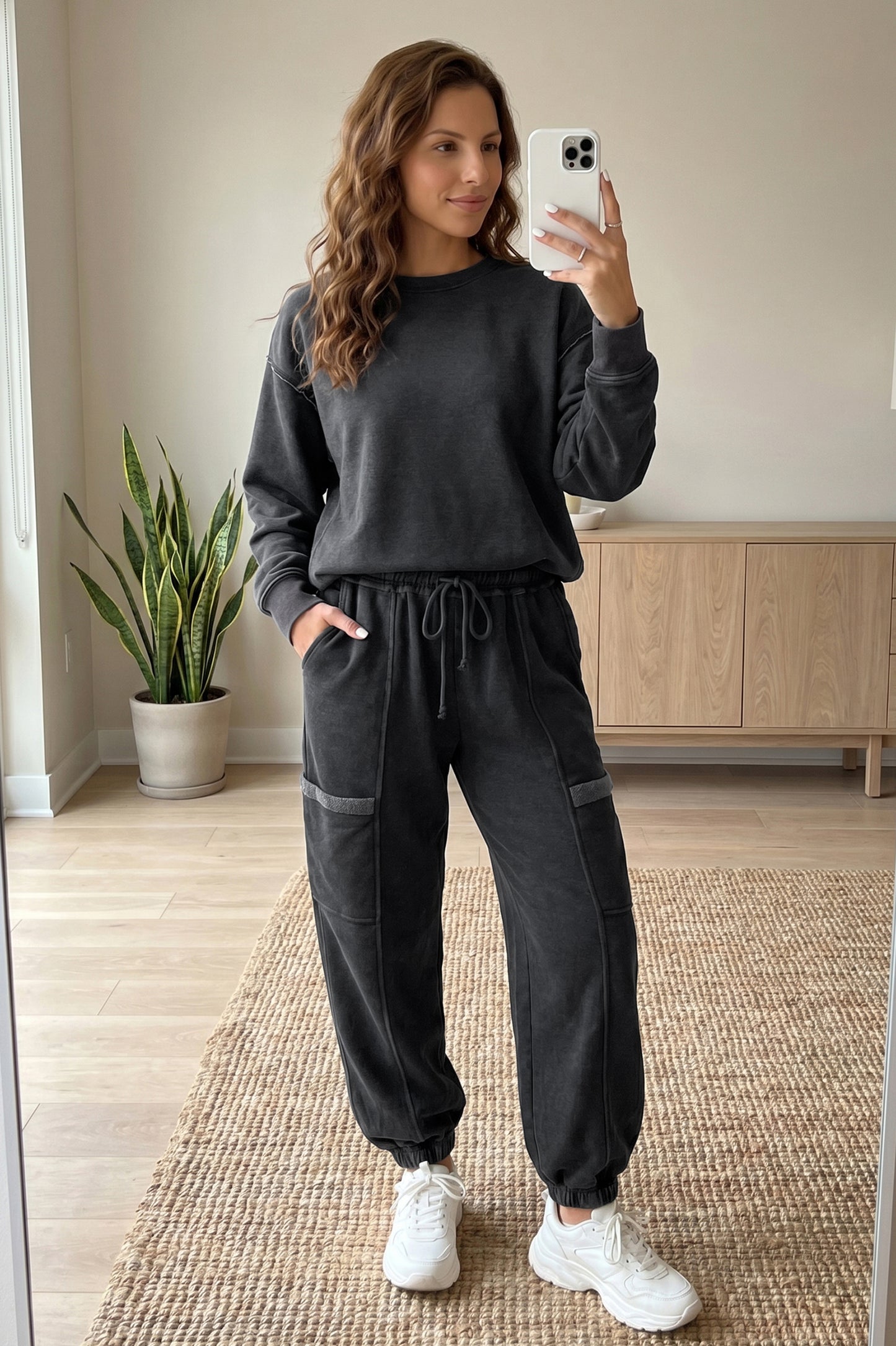 Carbon Grey Solid Colorblock Jogger Pants Set
