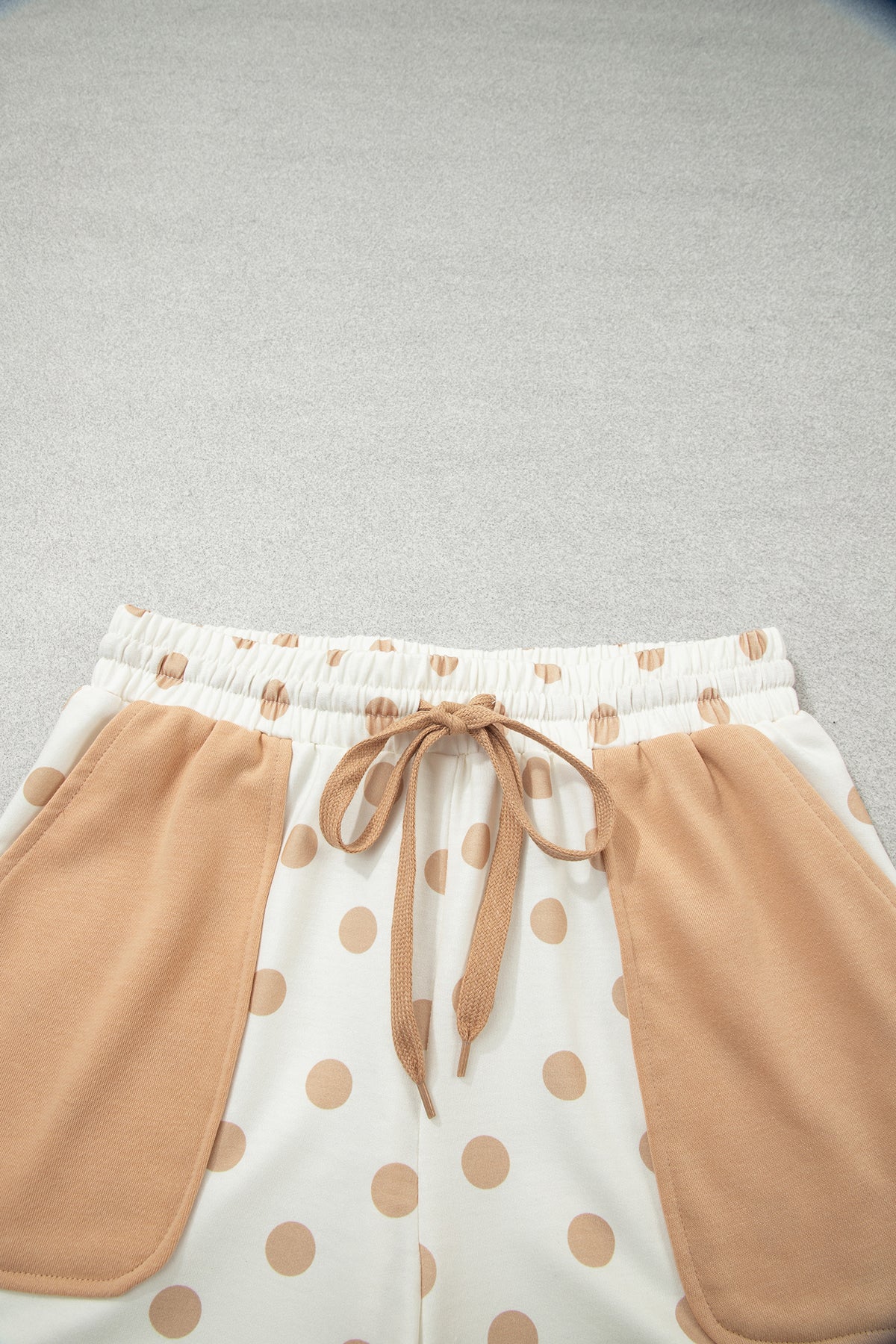 Polka Dot Drop Shoulder Polo Loose Pullover Patch Pocket Casual Shorts Set