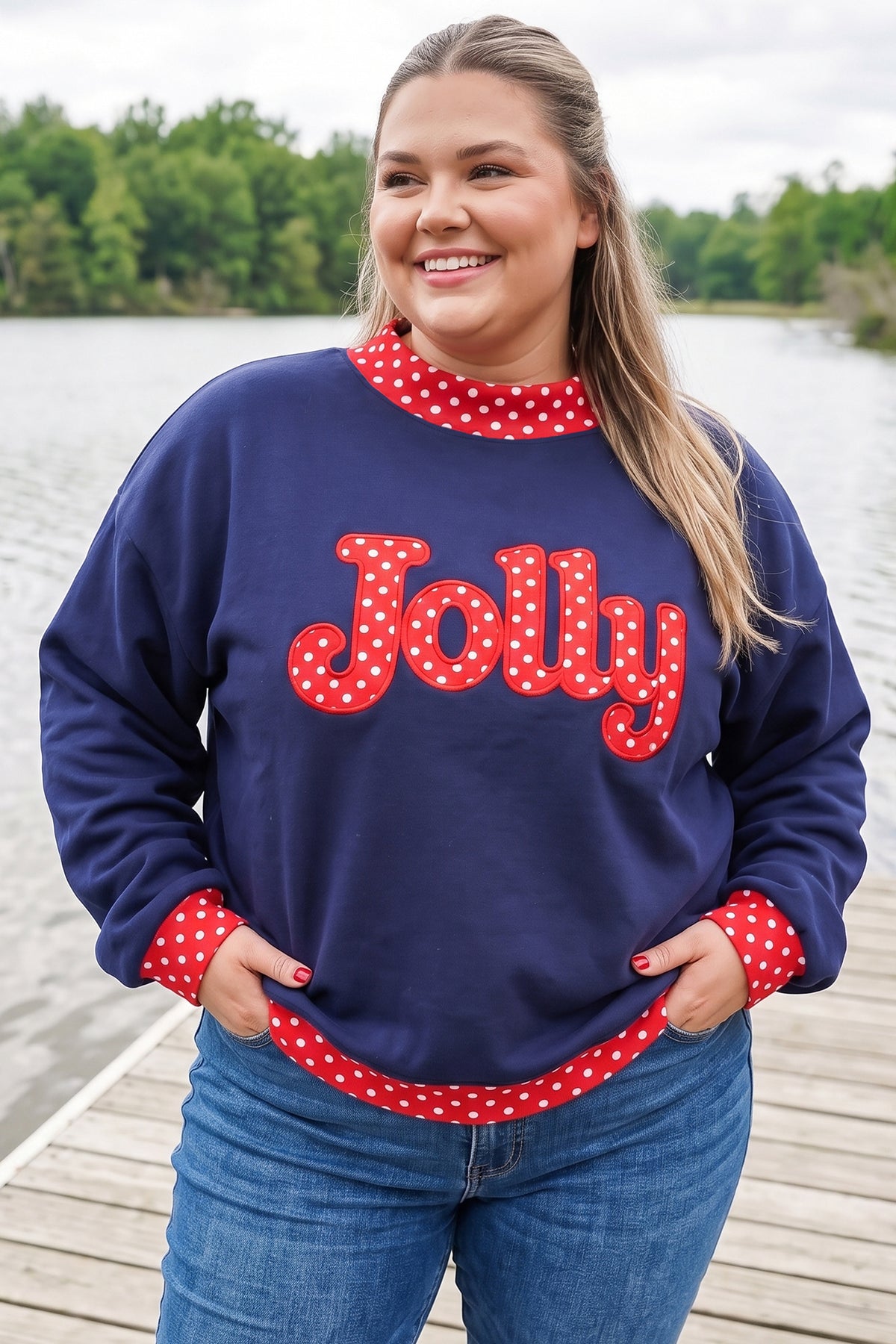 Polka Dot Patchwork Graphic Plus Size Sweatshirt