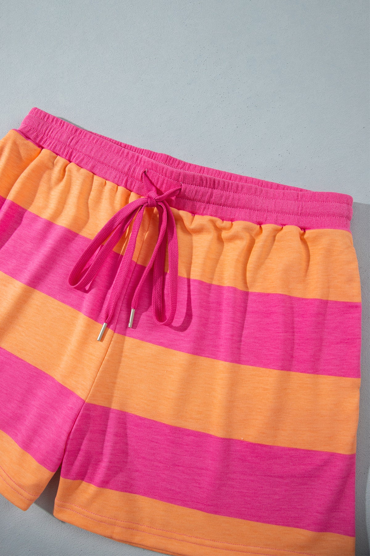 Pink + Orange Stripe Plus Size Long Sleeve Top Drawstring Short Set