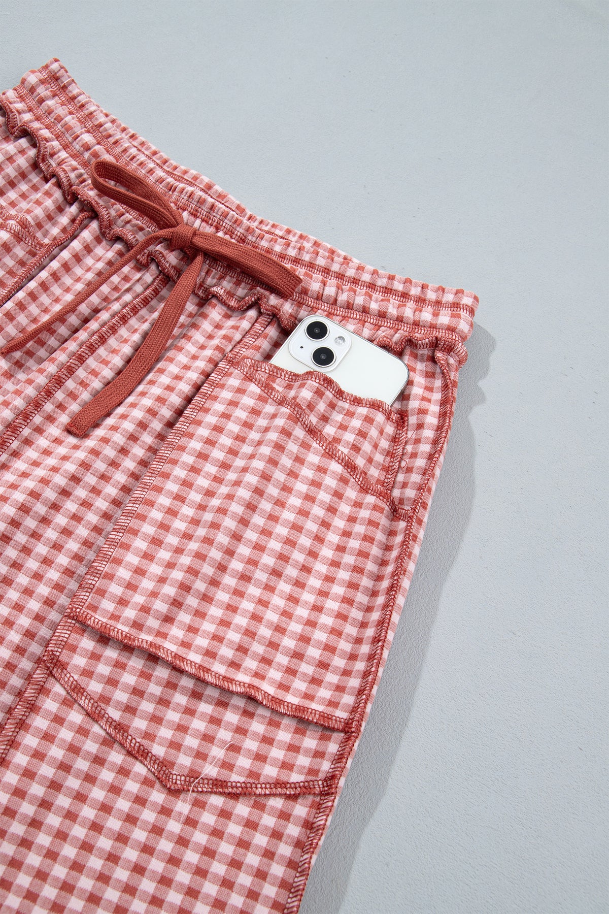 Plaid Contrast Trim Drawstring Elastic Waist Shift Pants