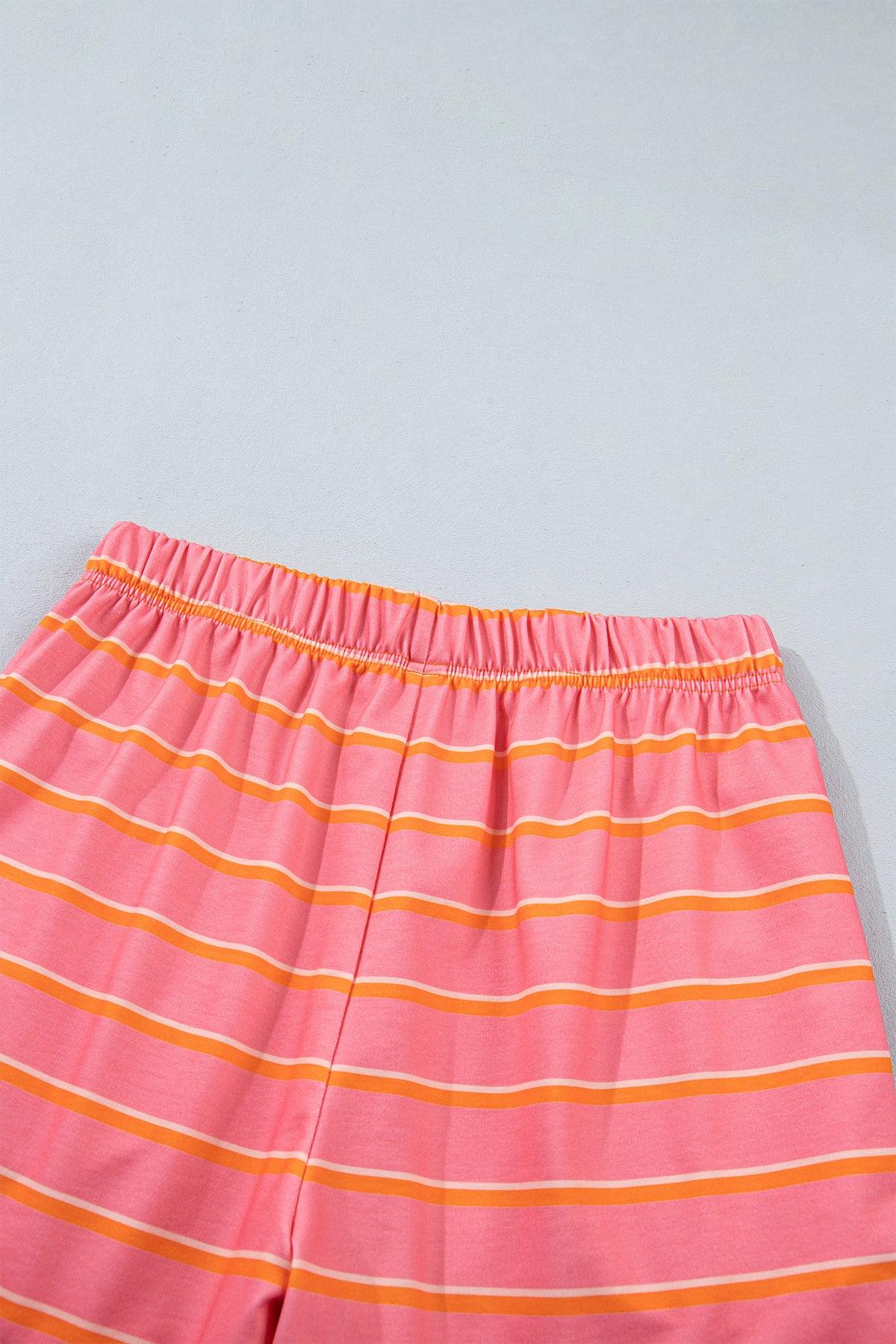 Striped Color Block Trim Long Sleeve Pullover Pocketed Shorts Set