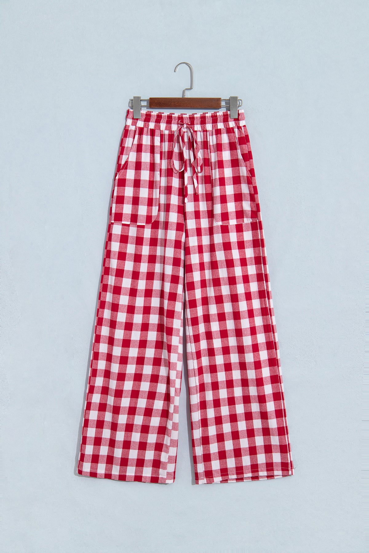 Gingham Plaid Tie Elastic Waist Shift Pants