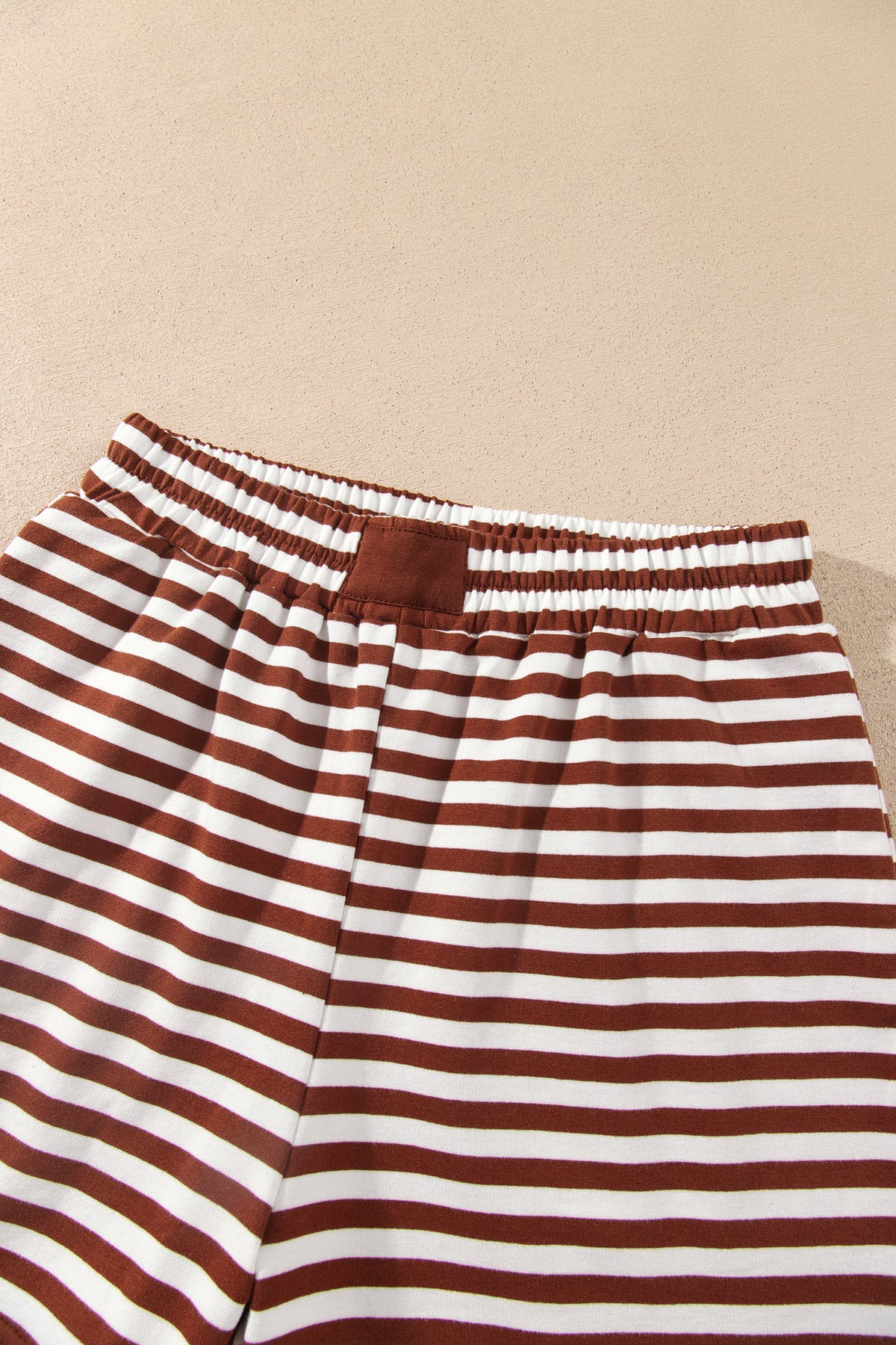 Stripe Drop Shoulder Long Sleeve Pullover Elastic Waist Casual Short Set
