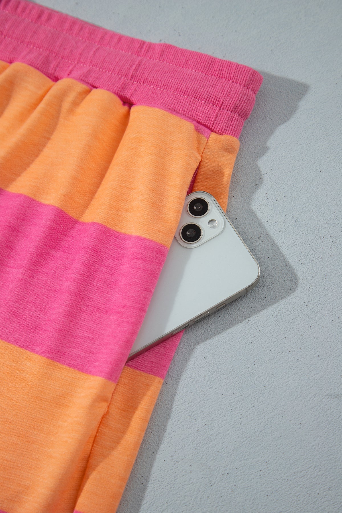 Pink + Orange Stripe Plus Size Long Sleeve Top Drawstring Short Set