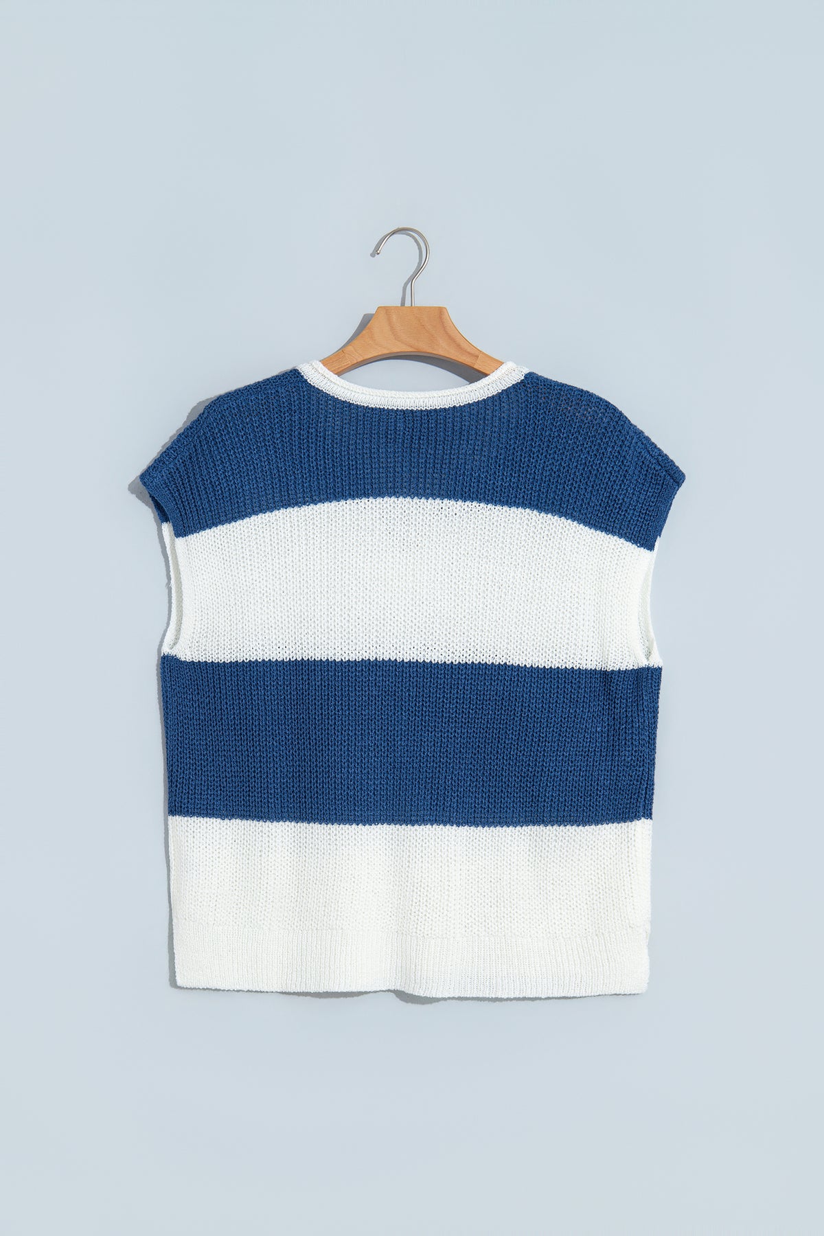 Stripe Striped Colorblock Knit V Neck Short Sleeve Loose Sweater