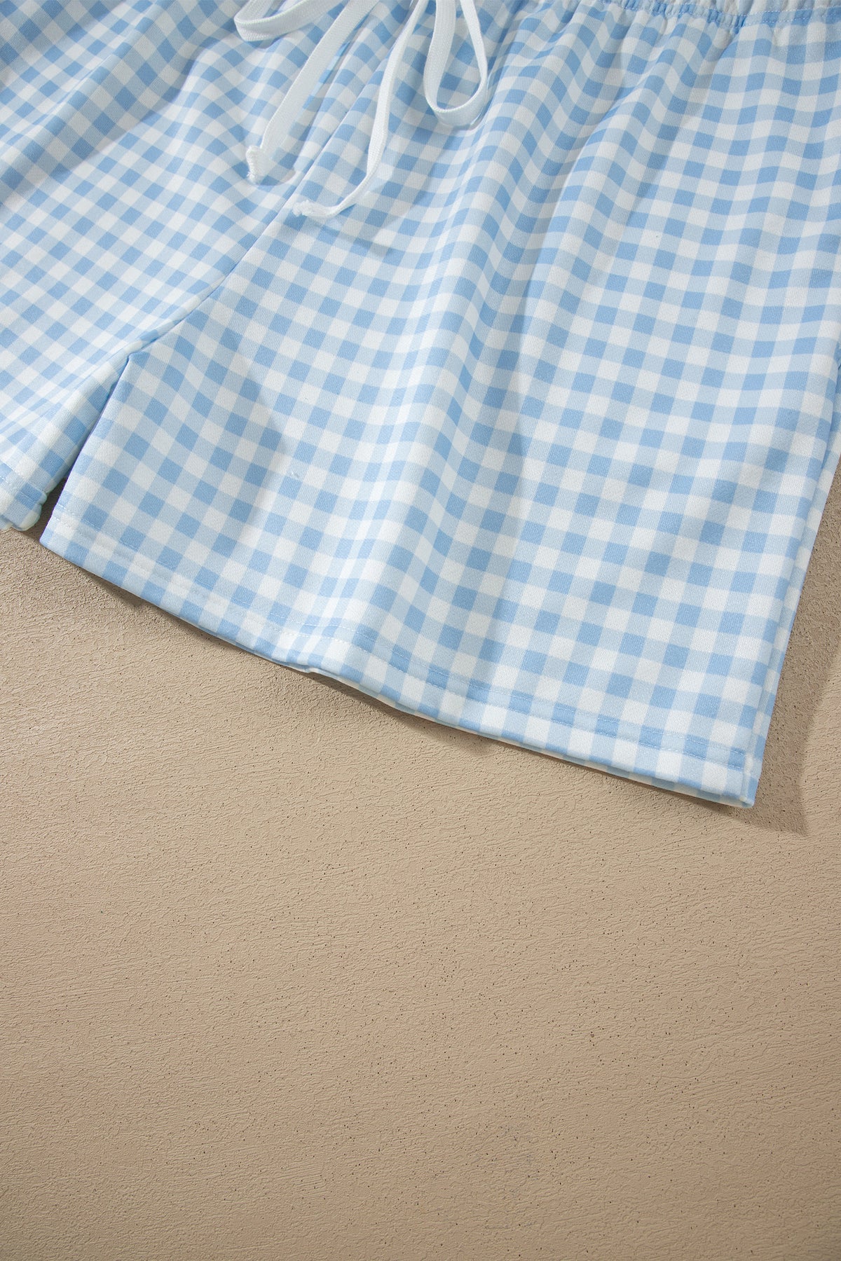 Gingham Loose Pullover Top Drawstring Shorts Plus Size Set