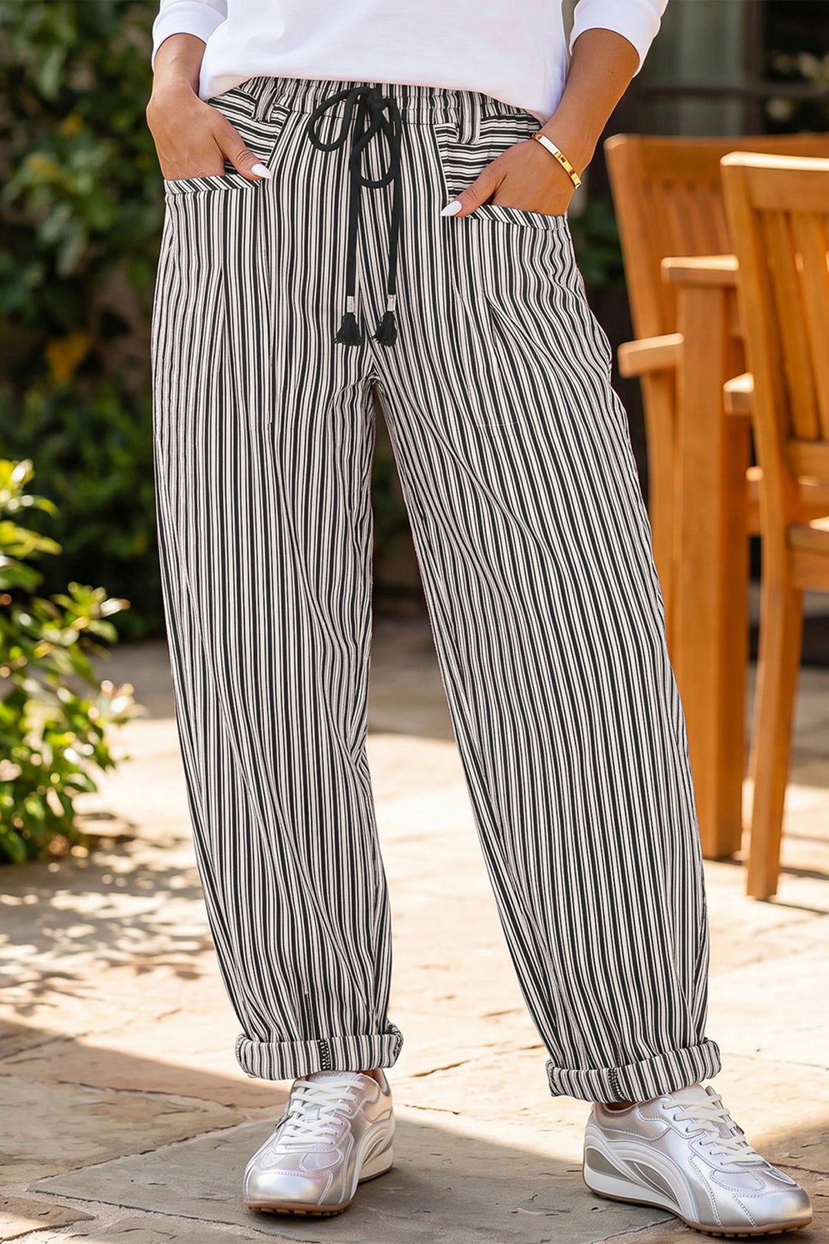 Stripe Drawstring Casual Loose Pants