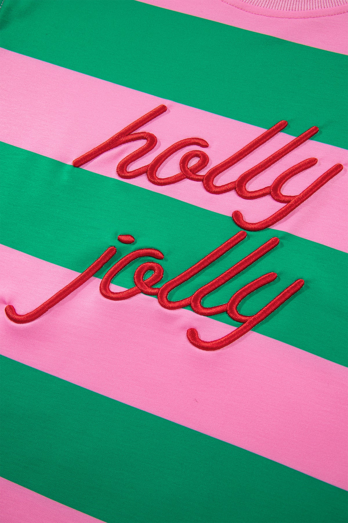 Striped Holly Jolly Embroidered Pullover Sweatshirt
