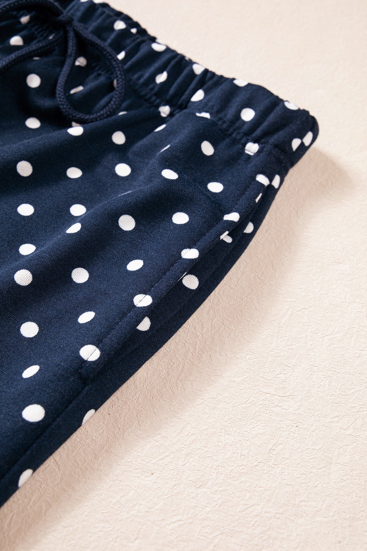 Polka Dot Drawstring Wide Leg Long Sleeve Top Pant Set
